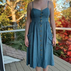 Urban Outfitters Blue Linen Button Midi Dress